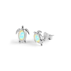 Turtle Stud Earrings in Silver & Ethiopian Opal