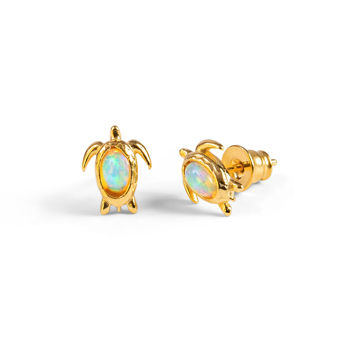 Turtle Stud Earrings in Silver & Ethiopian Opal