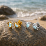 Turtle Stud Earrings in Silver with 24ct Gold & Larimar