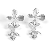 Trio of Orchids Flower Drop Earrings in Silver