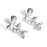 Trio of Orchids Flower Drop Earrings in Silver