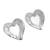 Statement Textured Open Heart Stud Earrings in Silver