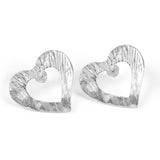 Statement Textured Open Heart Stud Earrings in Silver