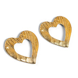 Statement Textured Open Heart Stud Earrings in Silver with 24ct Gold