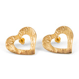 Statement Textured Open Heart Stud Earrings in Silver