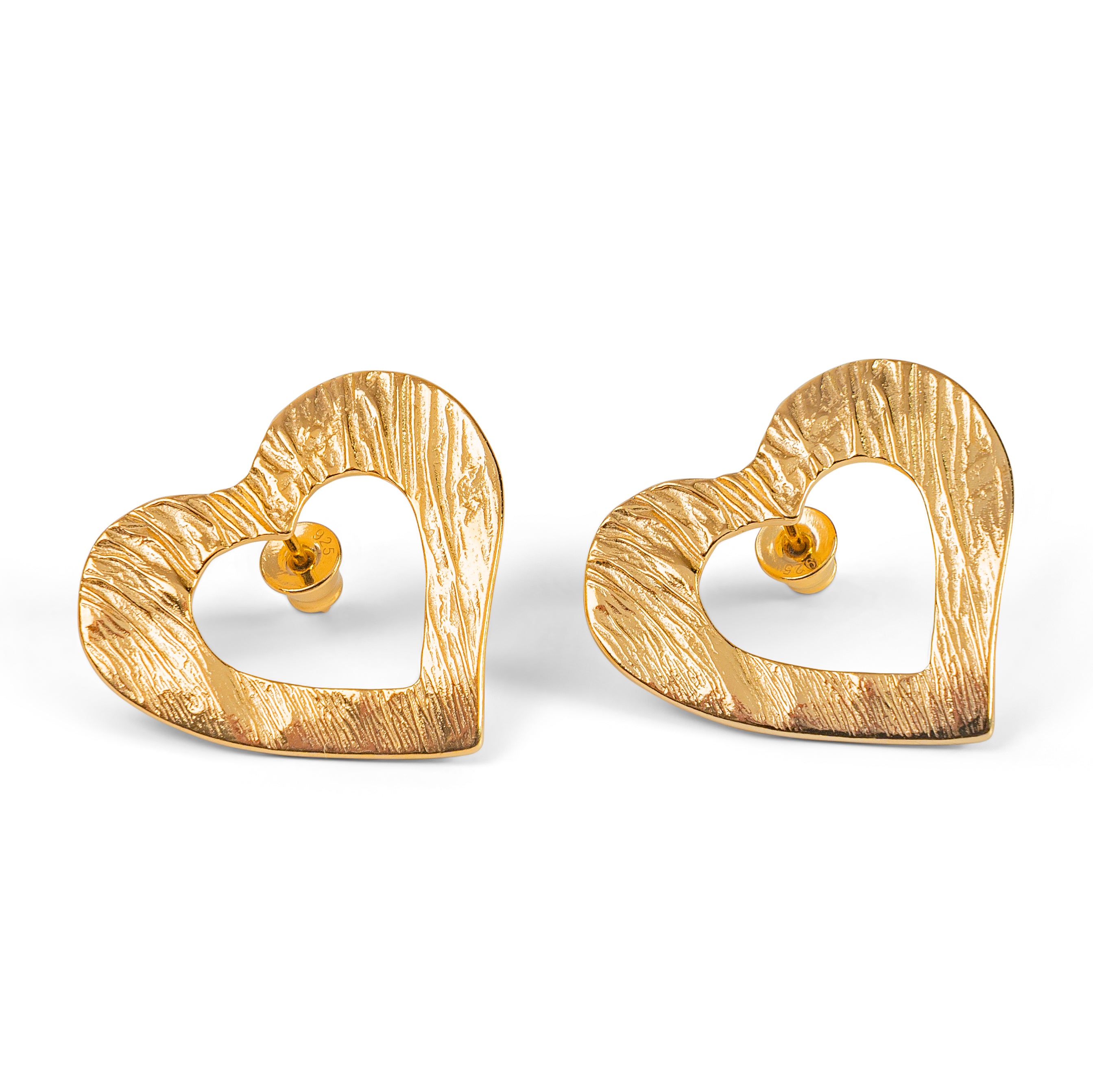 Statement Textured Open Heart Stud Earrings in Silver