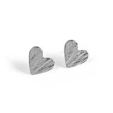 Textured Heart Stud Earrings in Silver