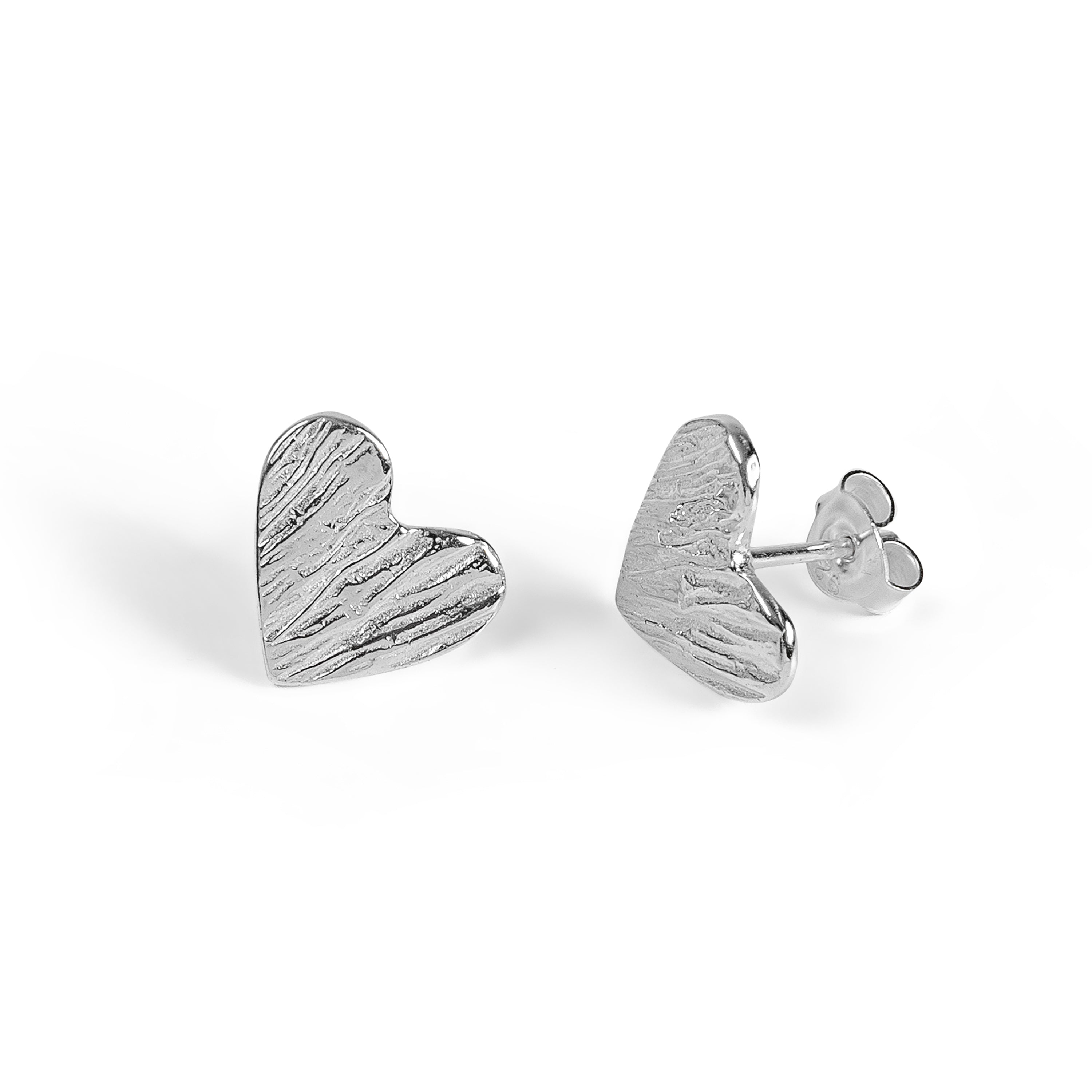 Textured Heart Stud Earrings in Silver with 24ct Gold