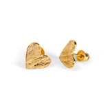 Textured Heart Stud Earrings in Silver with 24ct Gold