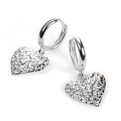 Textured Heart Hoop Earrings Sterling Silver