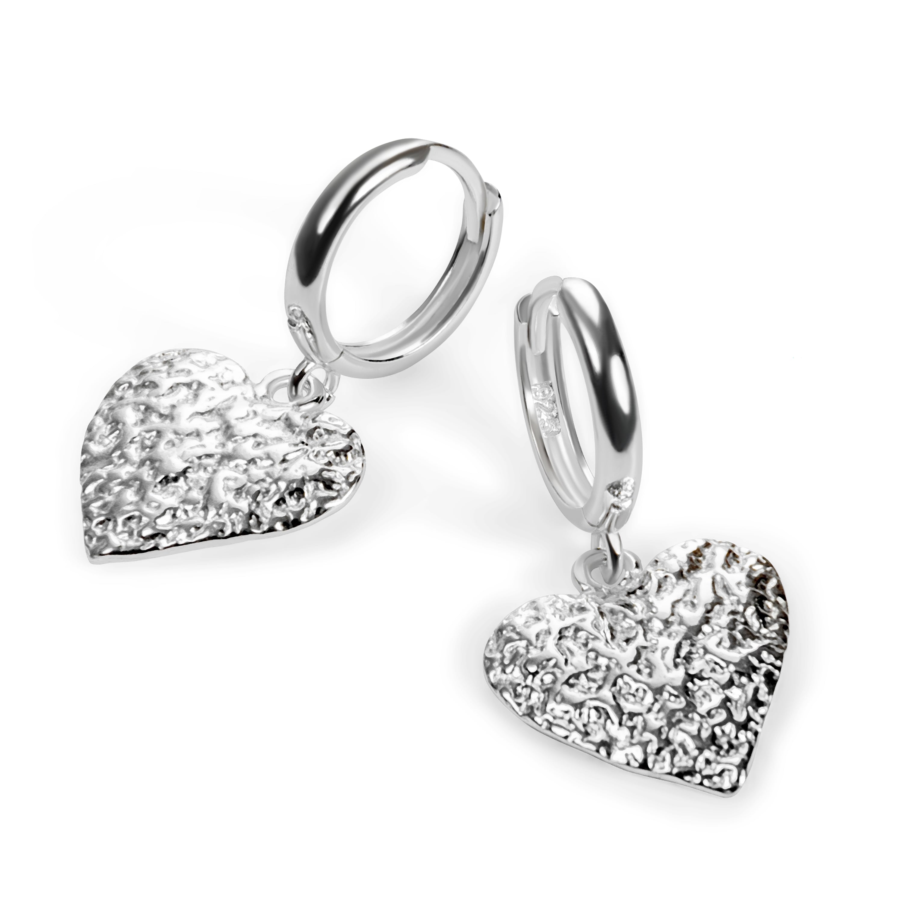 Textured Heart Hoop Earrings Sterling Silver with 24ct Gold