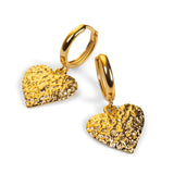 Textured Heart Hoop Earrings Sterling Silver with 24ct Gold