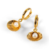 Sea Shell Hoop Earrings in Sterling Silver with 24ct Gold & Pearl