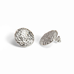 Textured Circle Coin Earrings in Silver