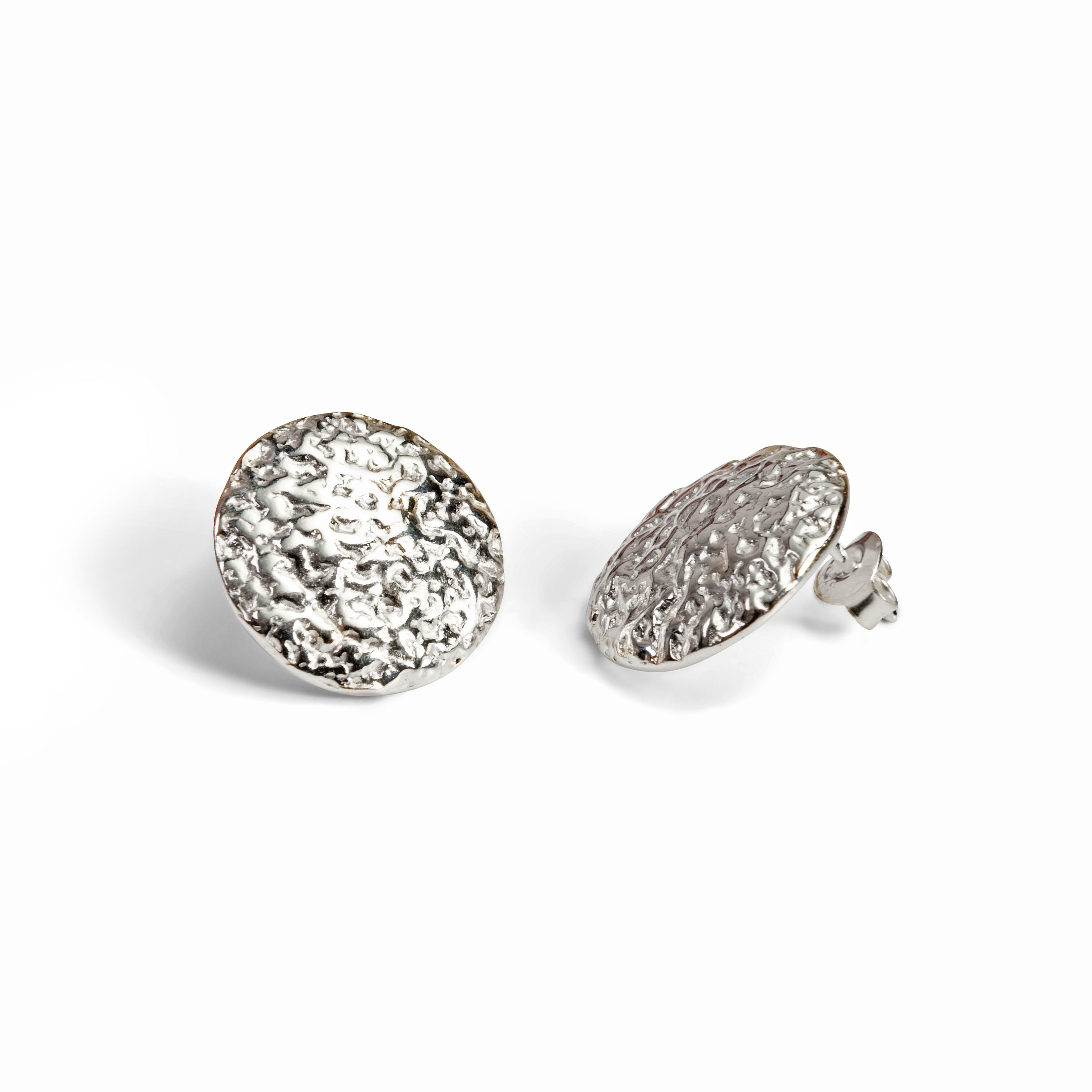 Textured Circle Coin Earrings in Silver with 24ct Gold