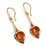Lily Flower Drop Earrings in Silver and Amber