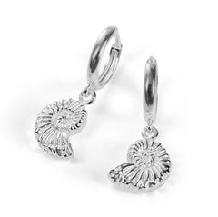 Ammonite Fossil Hoop Earrings in Sterling Silver
