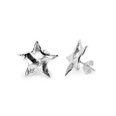 Textured Star Stud Earrings in Sterling Silver