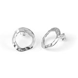 Open Circle Hammered Stud Earrings in Sterling Silver