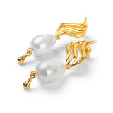 Baroque Pearl Drop Earrings in Silver with 24ct Gold