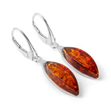 Marquise Cut Drop Earrings in Sterling Silver & Cognac Amber