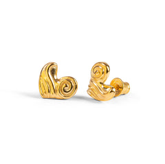 Fancy Heart Stud Earrings in Sterling Silver with 24ct Gold