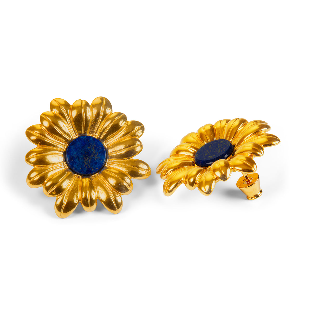 Marguerite Daisy Stud Earrings in Silver and Lapis Lazuli