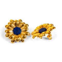 Marguerite Daisy Stud Earrings in Silver with 24ct Gold and Lapis Lazuli