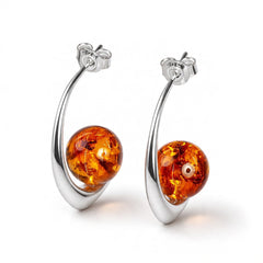 Single Stone Sphere Hoops Silver and Amber