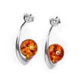 Single Stone Sphere Hoops Silver with 24ct Gold and Amber