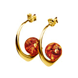 Single Stone Sphere Hoops Silver with 24ct Gold and Amber