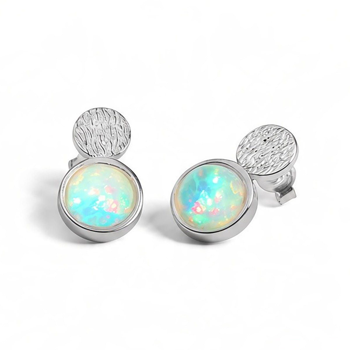 Double Circle Stud Earrings in Silver with 24ct Gold and Ethiopian Opal