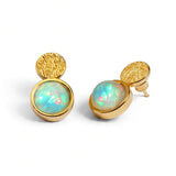 Double Circle Stud Earrings in Silver with 24ct Gold and Ethiopian Opal