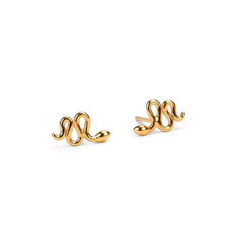 Snake Stud Earrings in Silver with 24ct Gold