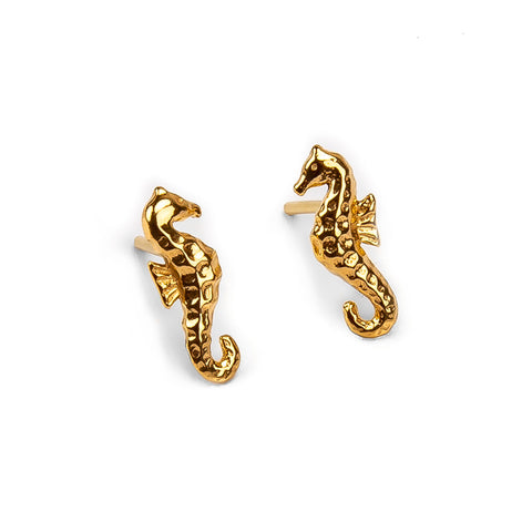 Miniature Seahorse Stud Earrings in Silver with 24ct Gold