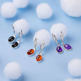 Oval Drop Earrings in Silver & Amethyst