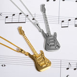 Large Electric Guitar Necklace in Silver with 24ct Gold
