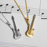 Small Electric Guitar Necklace in Silver with 24ct Gold