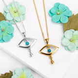 Evil Eye Necklace in Silver with 24ct Gold & Turquoise