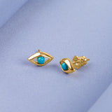 Evil Eye Stud Earrings in Silver with 24ct Gold & Turquoise