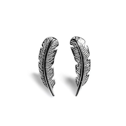Feather Stud Earrings in Silver