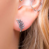 Royal Fern Leaf Stud Earrings in Silver