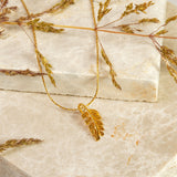 Miniature Royal Fern Leaf Necklace in Silver with 24ct Gold