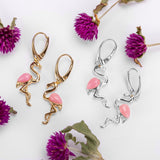 Flamingo Drop Earrings in Silver with 24ct Gold and Pink Agate