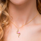 Flamingo Necklace in Silver with 24ct Gold and Pink Agate