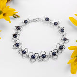 Flower Petal Bracelet in Silver & Black Pearl