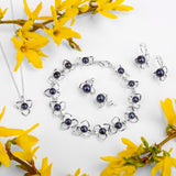 Flower Petal Necklace in Silver and Black Pearl