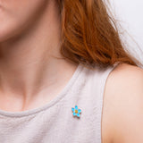 Forget Me Not Pin Brooch in Silver and Yellow Amber