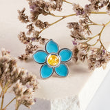 Forget Me Not Pin Brooch in Silver and Yellow Amber