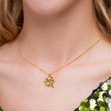 Lucky Four Leaf Clover Necklace in Silver with 24ct Gold & Peridot